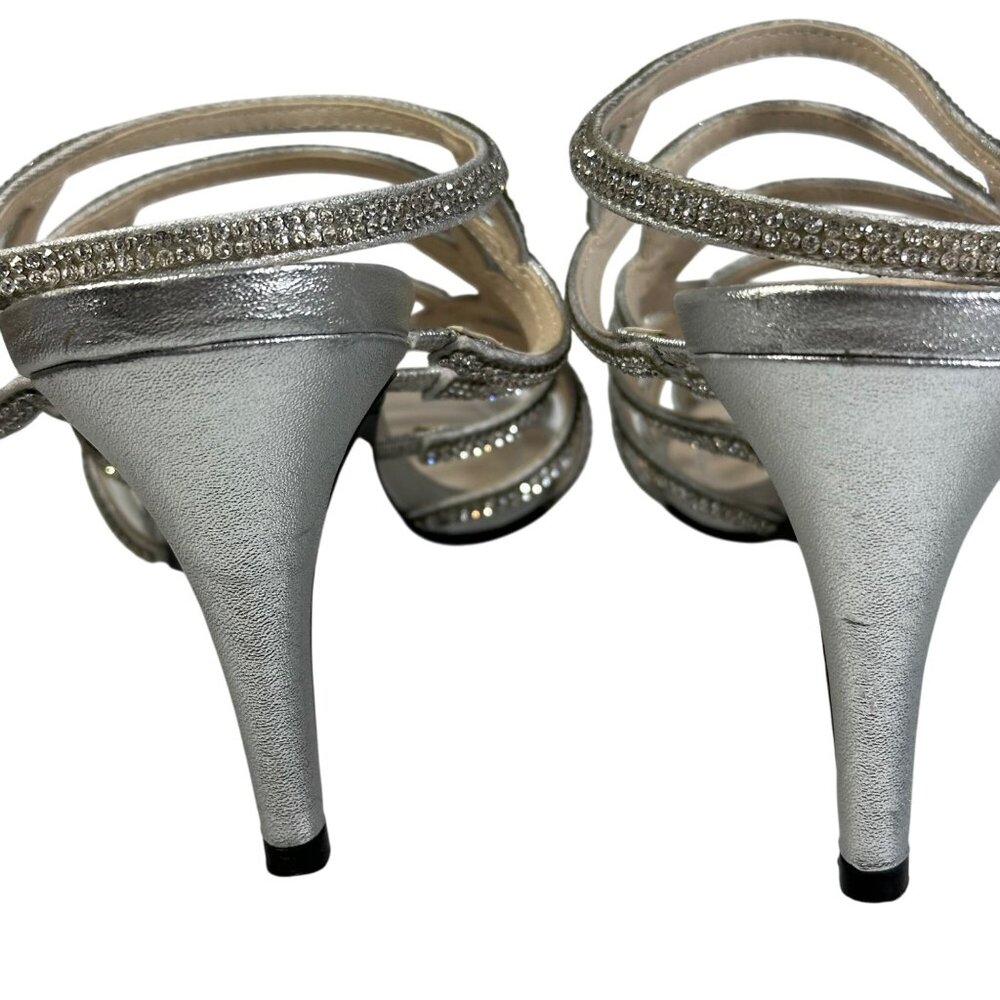 Caparros Womens Silver Strappy Rhinestone Stiletto Heels HOCO Sandals 9.5B - Picture 5 of 8